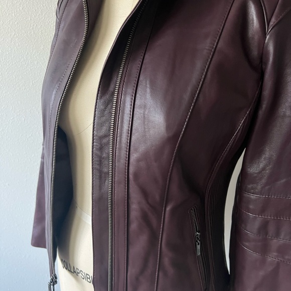 New Cole Haan Women's Leather Jacket in Burgundy - Picture 4 of 10